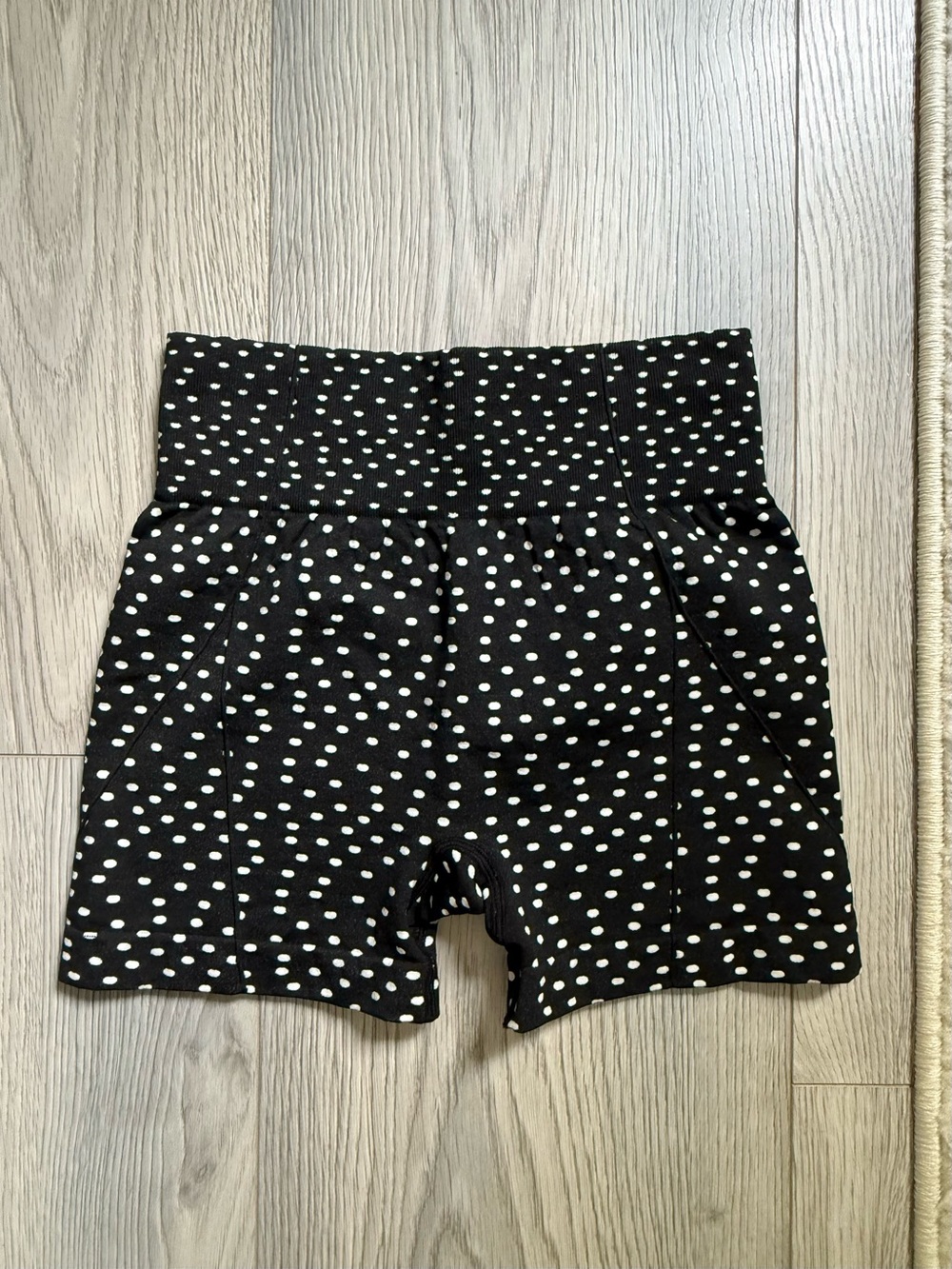 High-Waist Black Polka Dot Workout Shorts